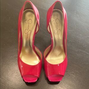 Jessica Simpson Hot Pink Patent Peep-Toe Heels
